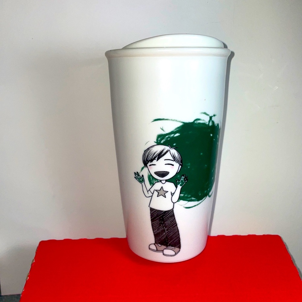 Starbucks 2015 Boy Finger Painting Dot Travel Tumbler Cup Coffee Mug 12oz